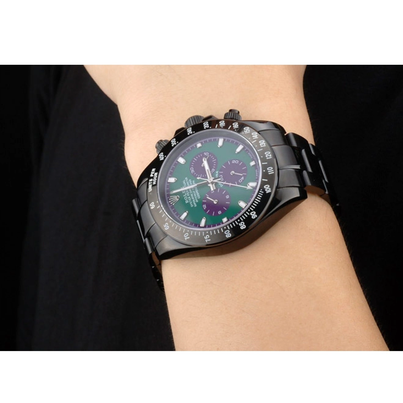 Aaa replica watch 80246 Dial Tachymeter Rolex Ion Strap Steel Plated Black Green Daytona Stainless Black 0701